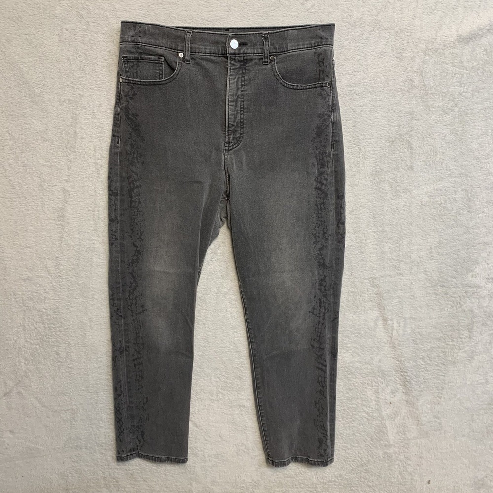 Express Slim Ankle Jeans Womens 12R Gray Excellent Super High Rise Floral Stripe